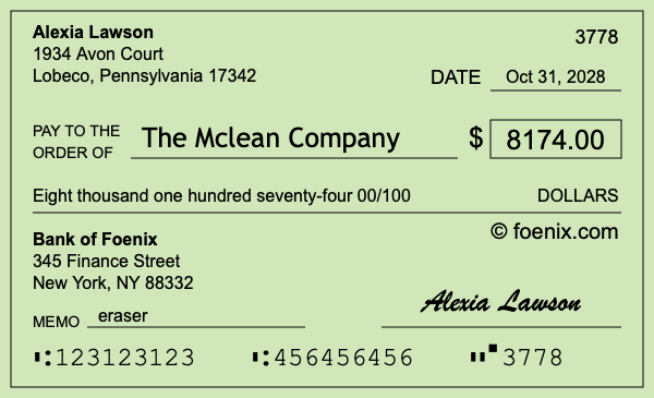 How to write a check for $8,174