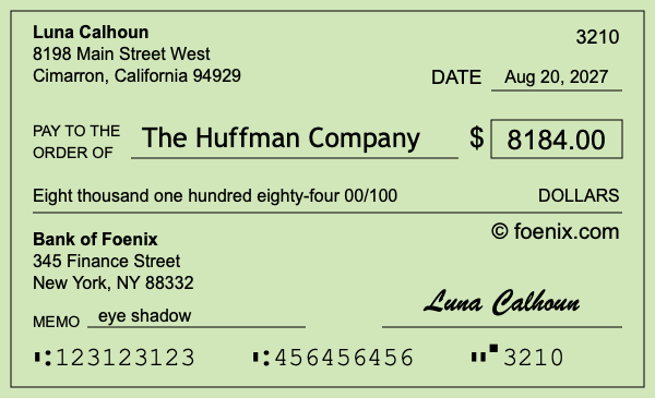 How to write a check for $8,184