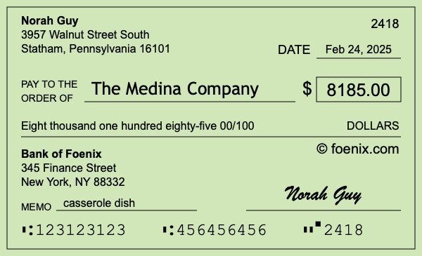 How to write a check for $8,185