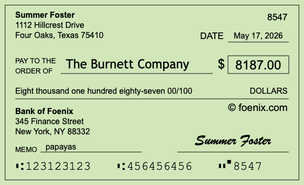 How to write a check for $8,187