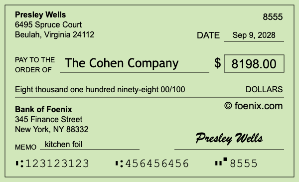 How to write a check for $8,198