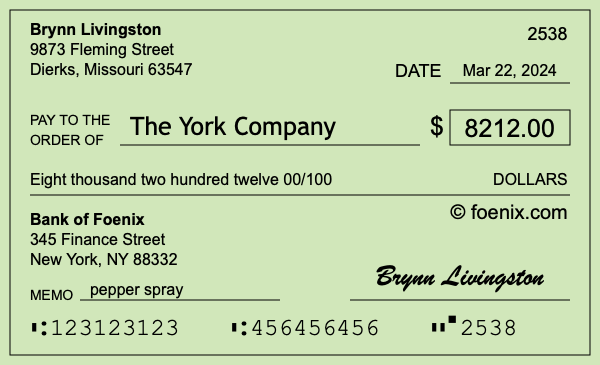 How to write a check for $8,212