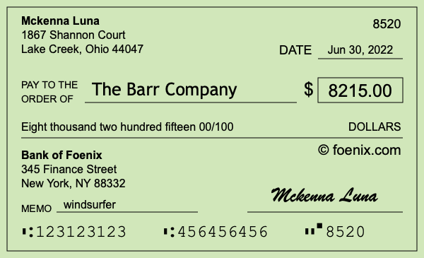 How to write a check for $8,215