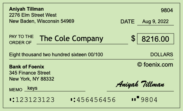 How to write a check for $8,216