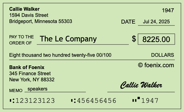 How to write a check for $8,225