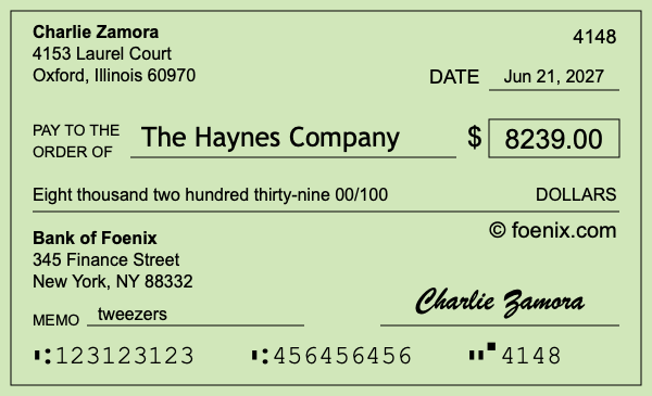 How to write a check for $8,239