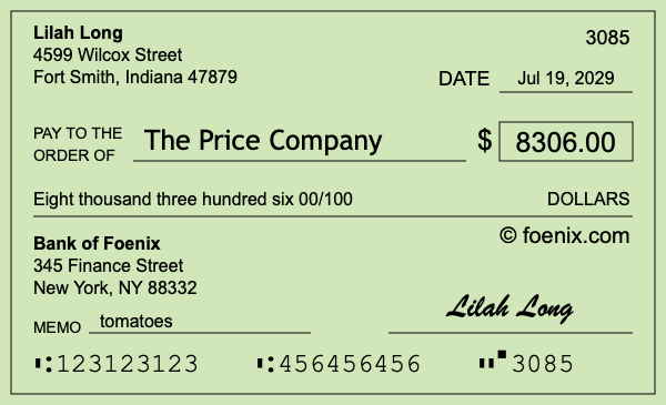 How to write a check for $8,306