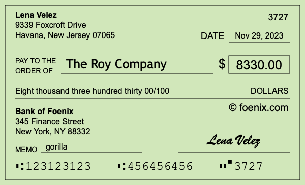 How to write a check for $8,330