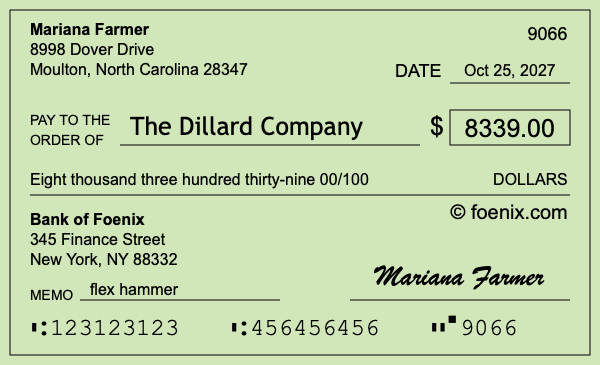 How to write a check for $8,339