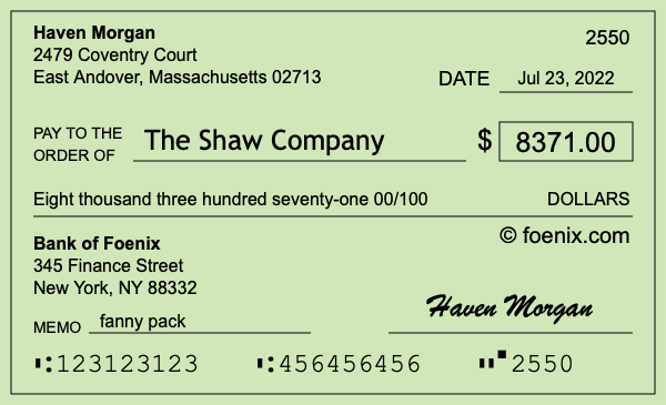 How to write a check for $8,371