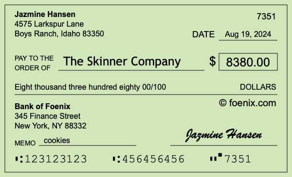 How to write a check for $8,380
