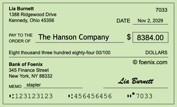 How to write a check for $8,384