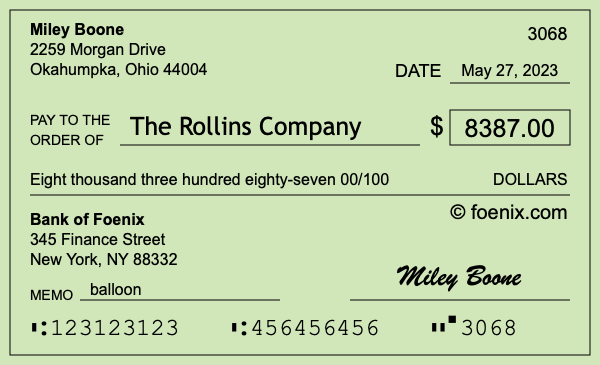 How to write a check for $8,387