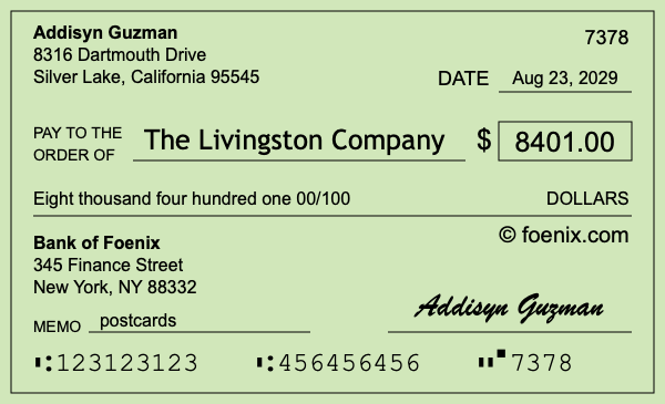 How to write a check for $8,401
