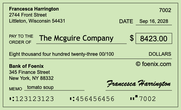 How to write a check for $8,423