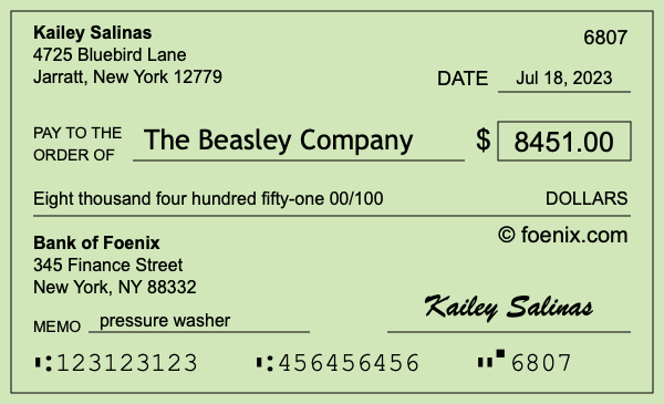 How to write a check for $8,451