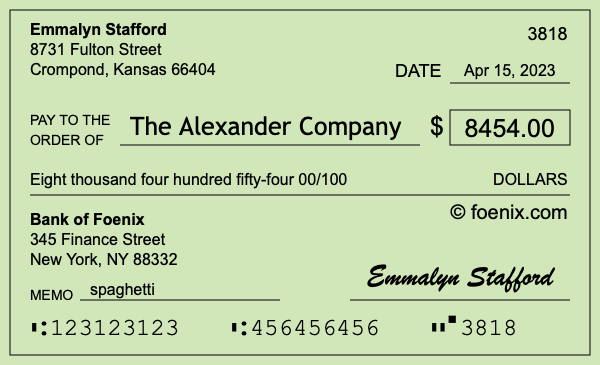 How to write a check for $8,454