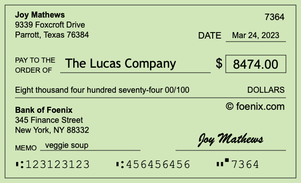How to write a check for $8,474