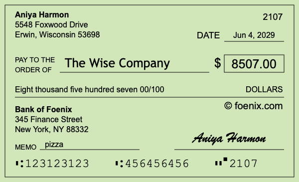 How to write a check for $8,507