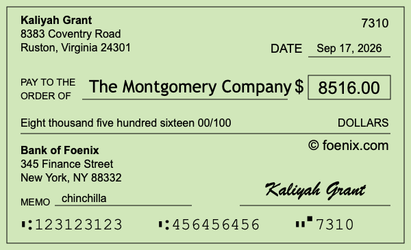 How to write a check for $8,516