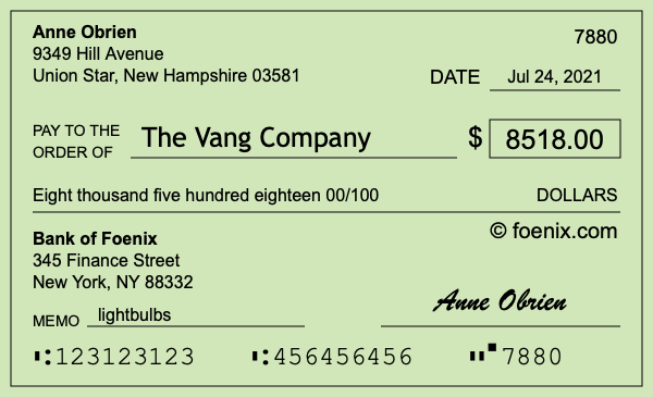 How to write a check for $8,518