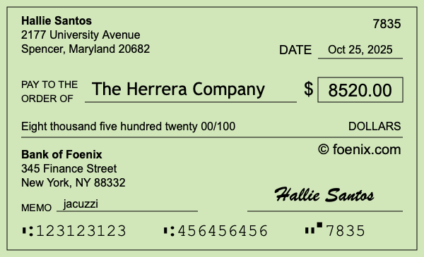 How to write a check for $8,520