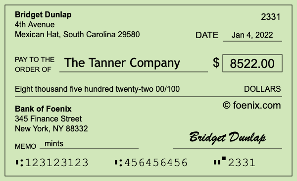 How to write a check for $8,522