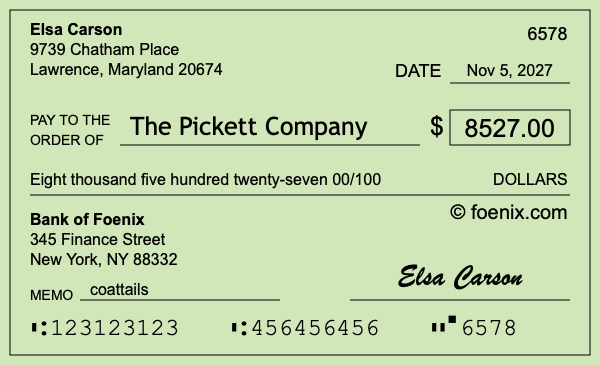 How to write a check for $8,527