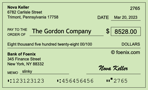 How to write a check for $8,528