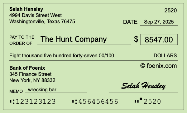 How to write a check for $8,547
