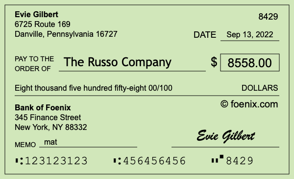 How to write a check for $8,558