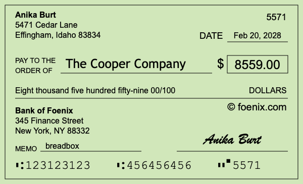 How to write a check for $8,559
