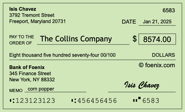 How to write a check for $8,574