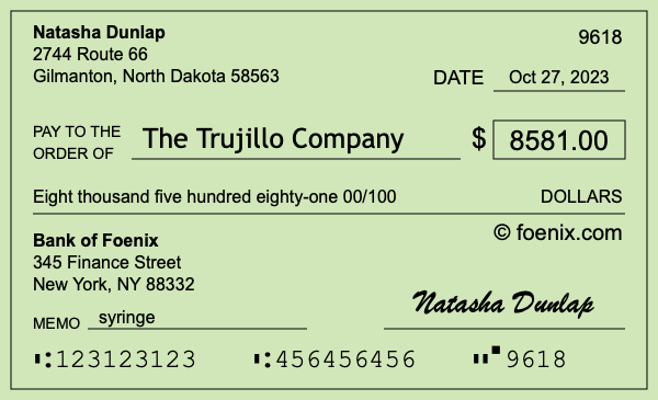 How to write a check for $8,581