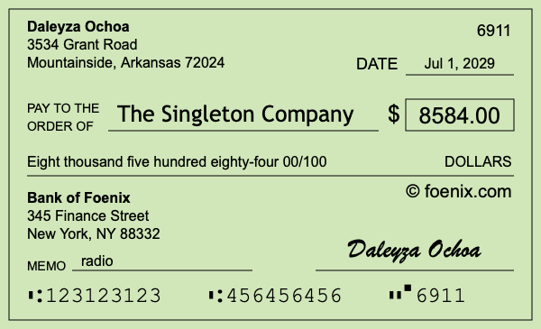 How to write a check for $8,584