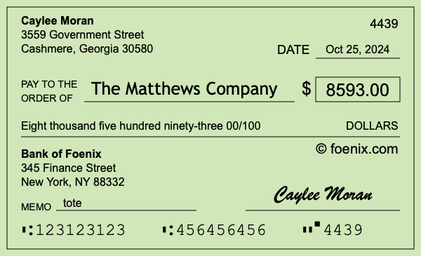How to write a check for $8,593