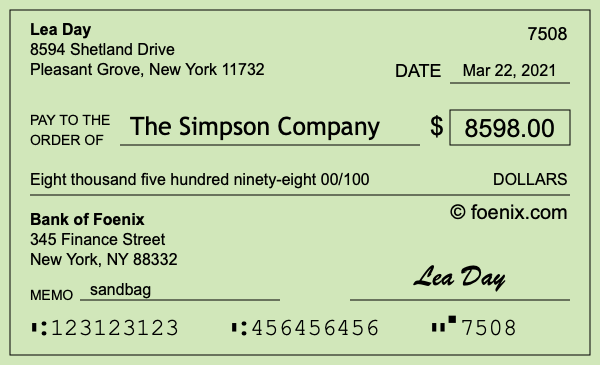How to write a check for $8,598