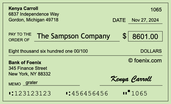 How to write a check for $8,601