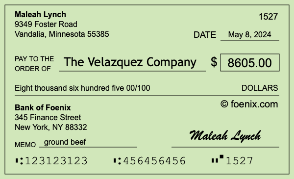 How to write a check for $8,605