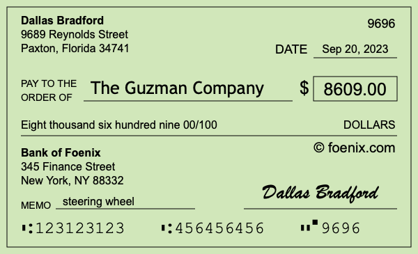 How to write a check for $8,609