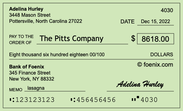 How to write a check for $8,618