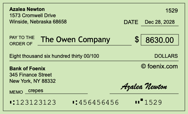How to write a check for $8,630