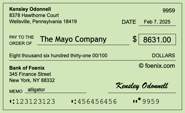 How to write a check for $8,631