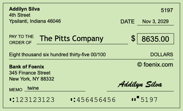 How to write a check for $8,635