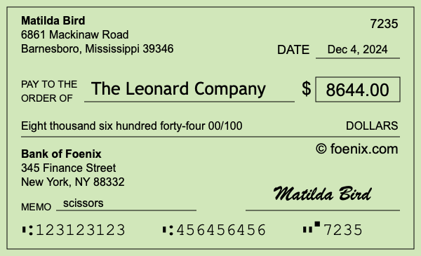 How to write a check for $8,644