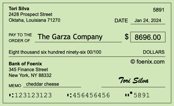 How to write a check for $8,696