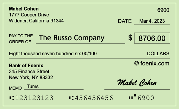 How to write a check for $8,706