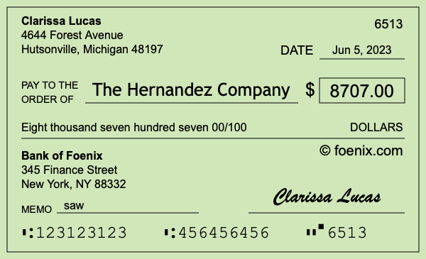 How to write a check for $8,707