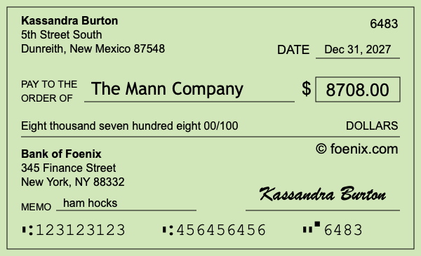 How to write a check for $8,708