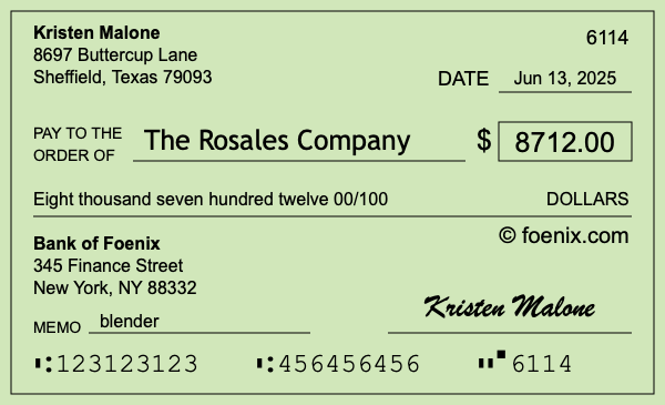 How to write a check for $8,712